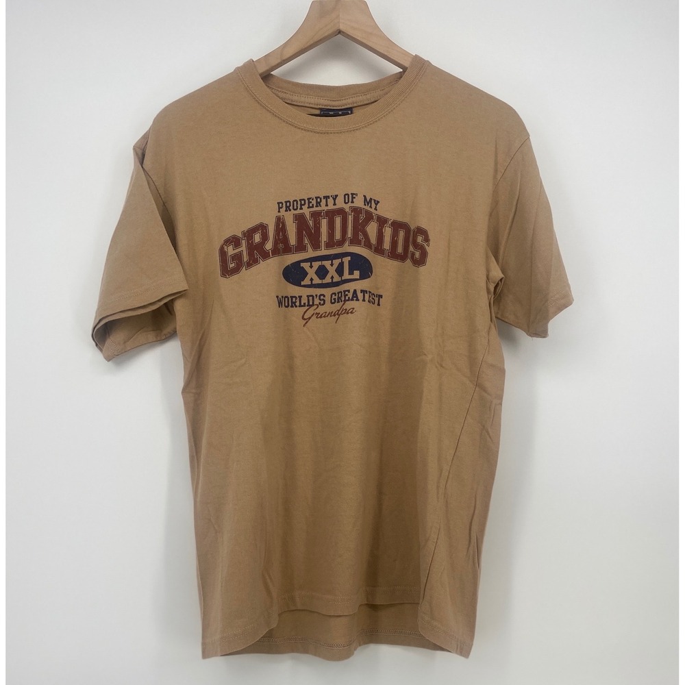 World's Greatest Dad T-Shirt Medium Tan Grandkids Graphic Tee Excellent